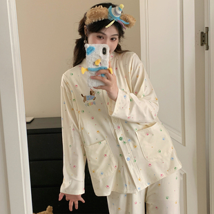 月子服带胸垫四季款纯棉全棉吸汗产后大码孕妇睡衣夏薄款产妇哺乳