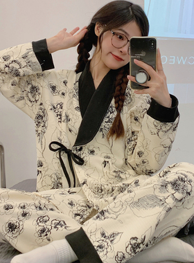 空气棉月子服秋冬季10月份产后纯棉加厚和服孕妇睡衣秋冬款哺乳11