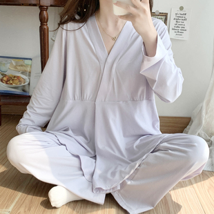 产妇哺乳喂奶9 孕妇睡衣夏季 莫代尔凉感月子服夏薄款 8月份产后大码