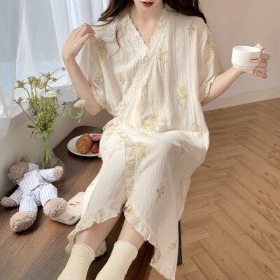 女棉纱方便哺乳月子服透气吸汗