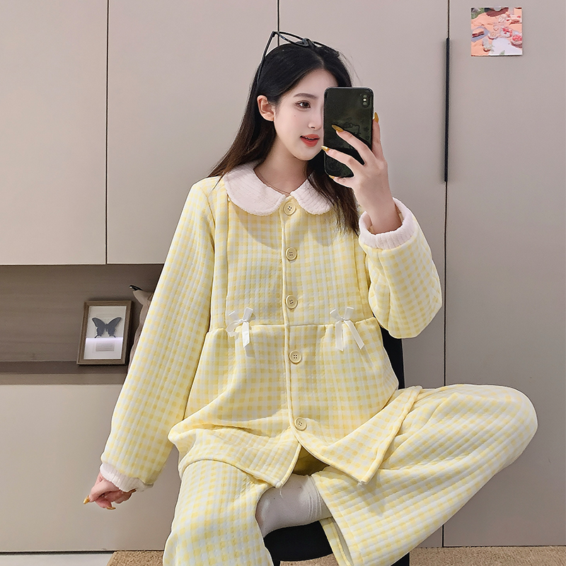 孕妇月子服冬厚款纯棉哺乳睡衣