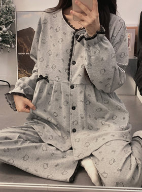 带胸垫月子服春秋纯棉全棉吸汗8月份9产后孕妇睡衣四季款哺乳喂奶