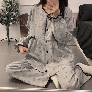 带胸垫月子服春秋纯棉全棉吸汗8月份9产后孕妇睡衣四季款哺乳喂奶