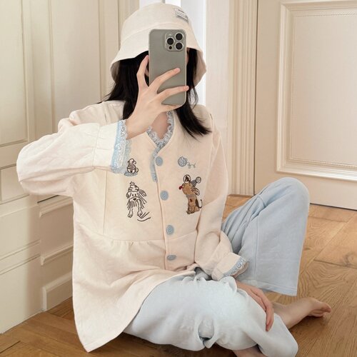 空气棉月子服秋冬季十月份11产后纯棉加厚三件套孕妇睡衣哺乳喂奶