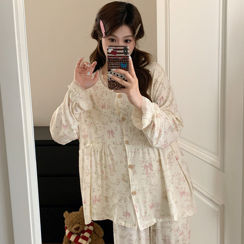莫代尔月子服夏季薄款带胸垫7月份产后大码哺乳孕妇睡衣产妇喂奶6