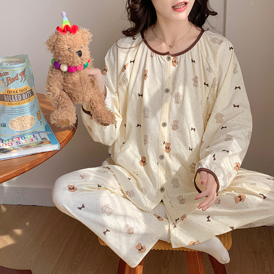 方便哺乳纯棉月子服透气吸汗女