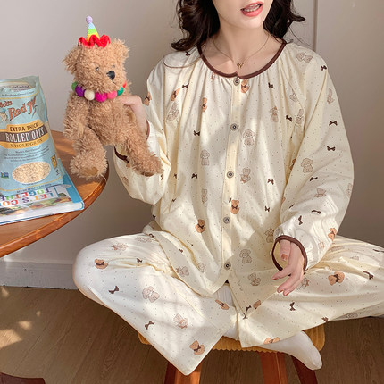 月子服纯棉a类春秋3月份产后大码孕妇睡衣夏季薄款哺乳喂奶两件套