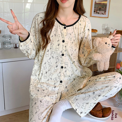 月子服春秋纯棉产后8月份大码薄款孕妇睡衣秋冬款哺乳产妇家居服7