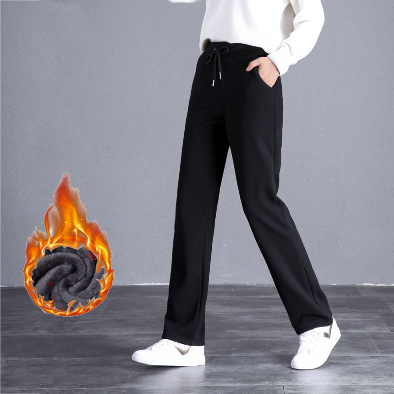 2025纯色直筒裤女秋冬加绒加厚保暖裤新款宽松韩版运动休闲裤女裤
