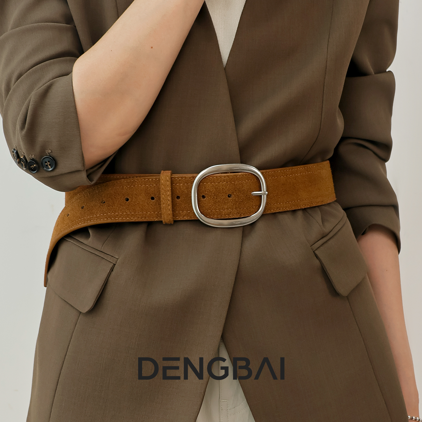 登白DENGBAI 4.5cm  宽腰带 麂皮绒磨砂复古 高级大气女款皮带