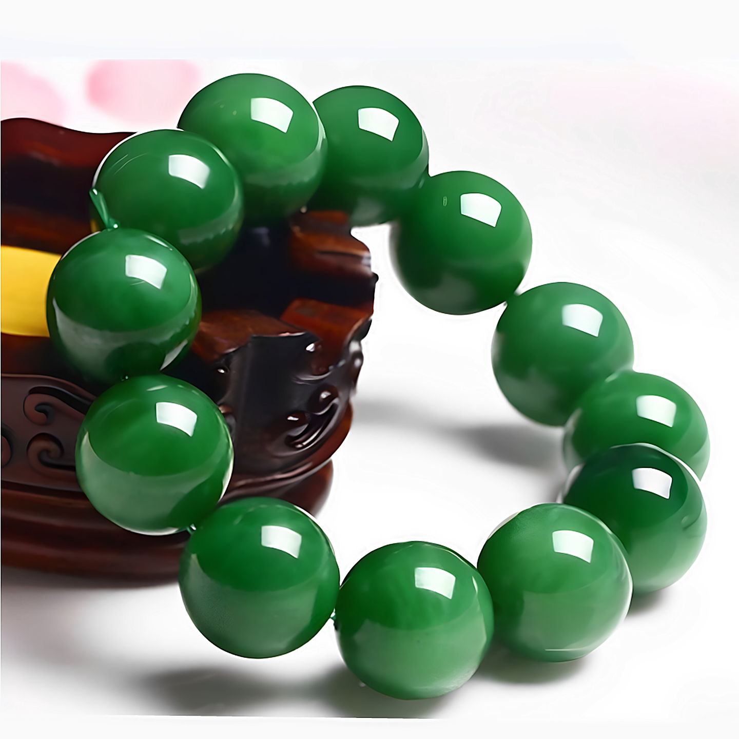 新疆和田玉圆珠手链菠菜绿碧玉手串玉石手排天然碧玉16mm  18mm