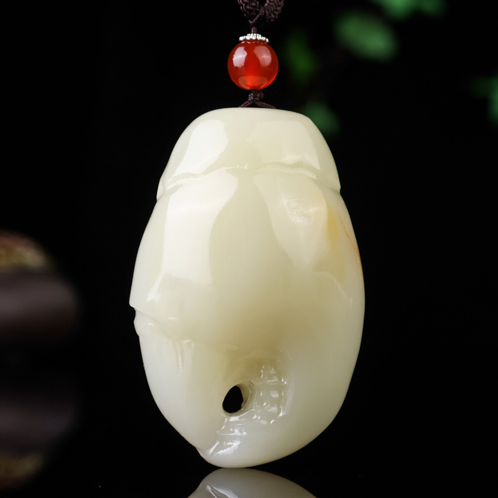 天然和田玉籽料蟹钳手把件招财螃蟹钳子把玩件新疆玉器挂件玉把件