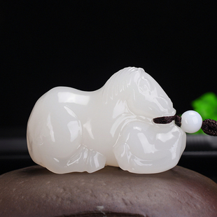天新疆和田玉籽料元宝玉马手把件马上有钱马到成功玉石挂件把玩件