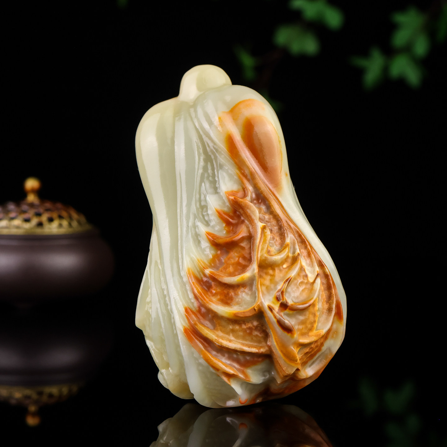 天然和田玉籽料白菜手把件精雕玉器百财来玉石把玩件小摆件