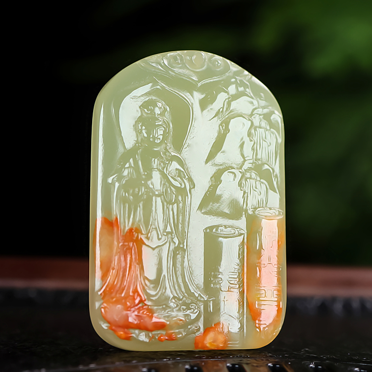 天然和田玉青白玉观音玉牌吊坠籽料菩萨玉佛平安牌新疆玉器玉坠