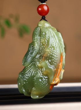 和田玉籽料玉白菜手把件