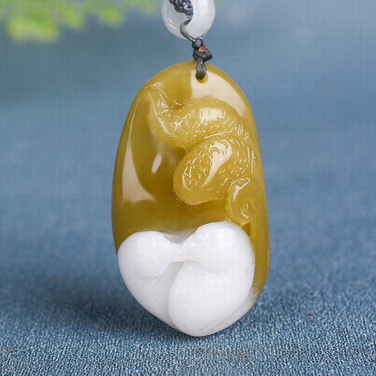 天然和田玉糖料原石雕刻鸳鸯玉吊坠俏色玉鸳鸯挂件项链玉坠玉牌
