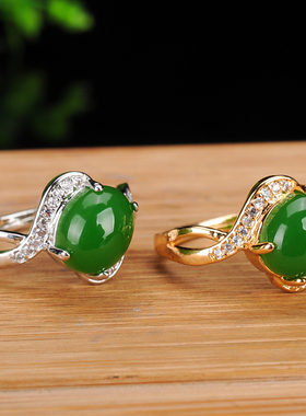 天然和田玉碧玉戒指女款