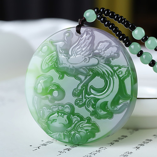 和田玉彩玉凤凰牡丹女款吊坠挂件