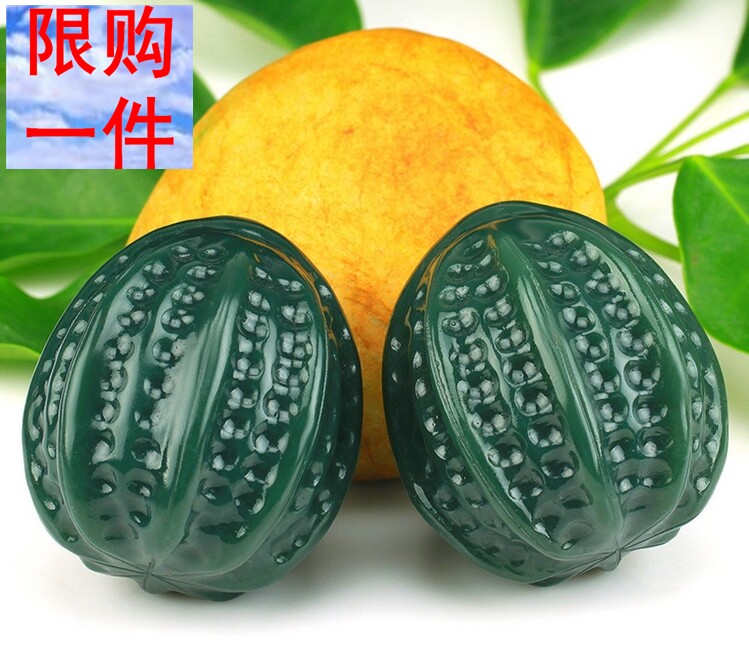 正品新疆和田玉青玉核桃手把件核桃健身球精雕细刻手玩件智慧超核