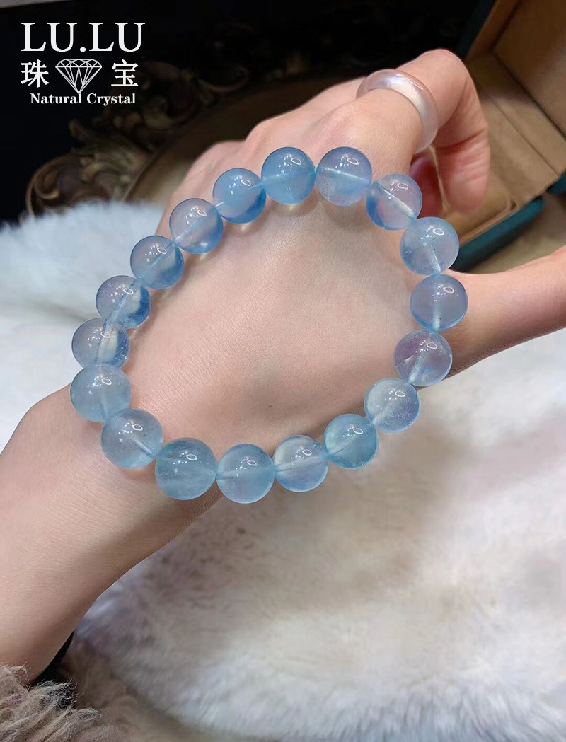 蓝针海蓝宝共生手链   梦幻冰川蓝浅色系