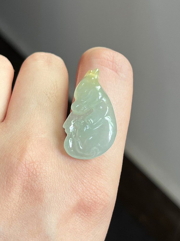 潜珑 缅甸天然a货翡翠 糯冰种飘黄翡可爱小鹿一鹿有你宝宝鹿