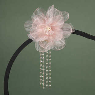 古风头饰芍药牡丹绢花边夹流苏发夹古风汉服配饰后压步摇汉服发饰