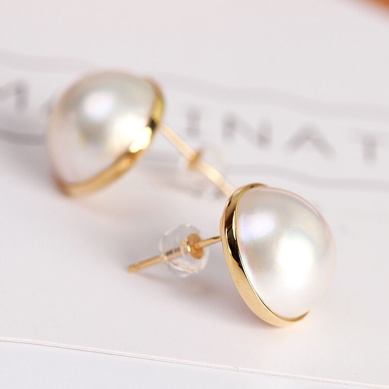 耳环耳饰18k金海水马贝珍珠