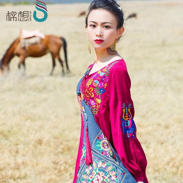 绣花包包女夏斜挎包百搭大容量牛仔大包复古休闲帆布旅游单肩挎包