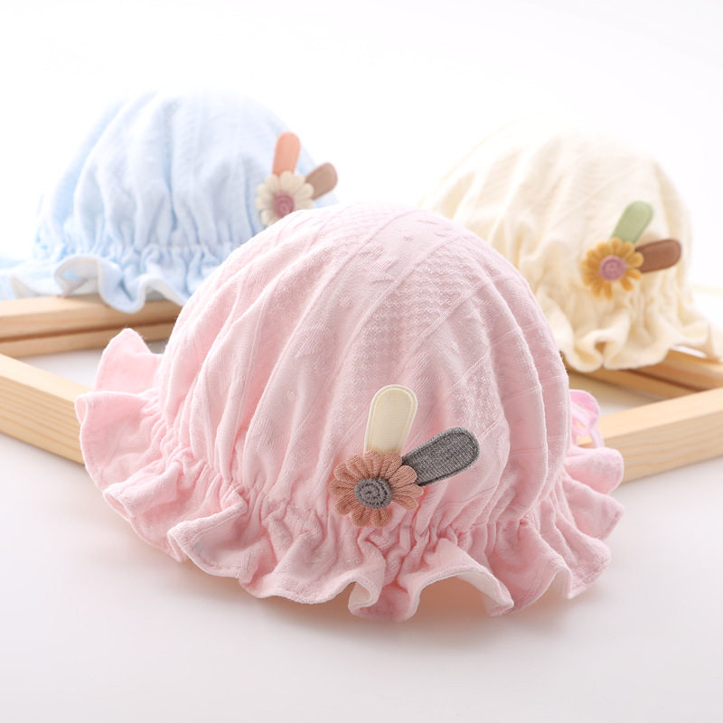 婴儿帽子春秋薄款纯棉婴幼儿女宝宝可调节渔夫公主可爱新生儿胎帽