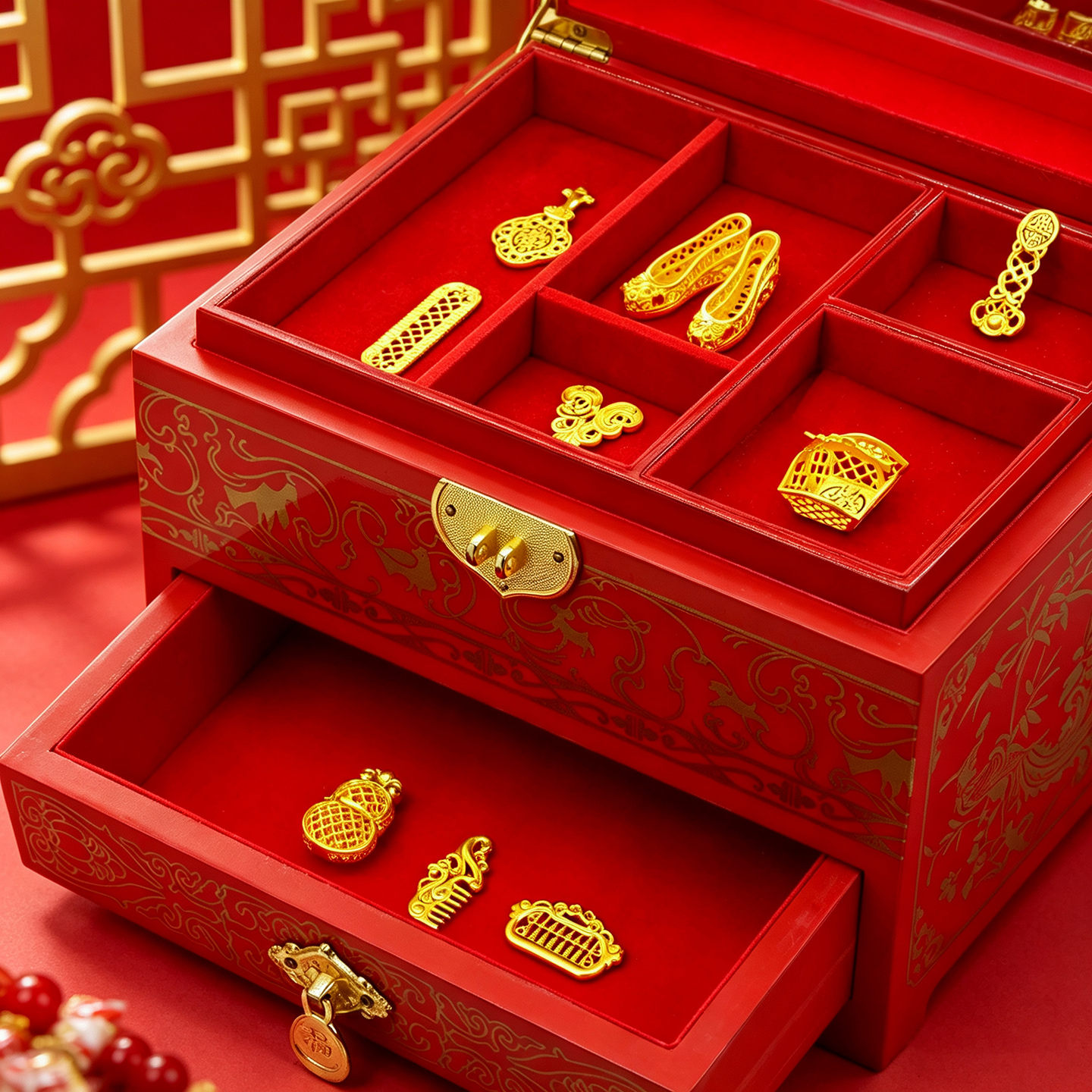 凯福黄金婚庆九宝套装礼盒足金