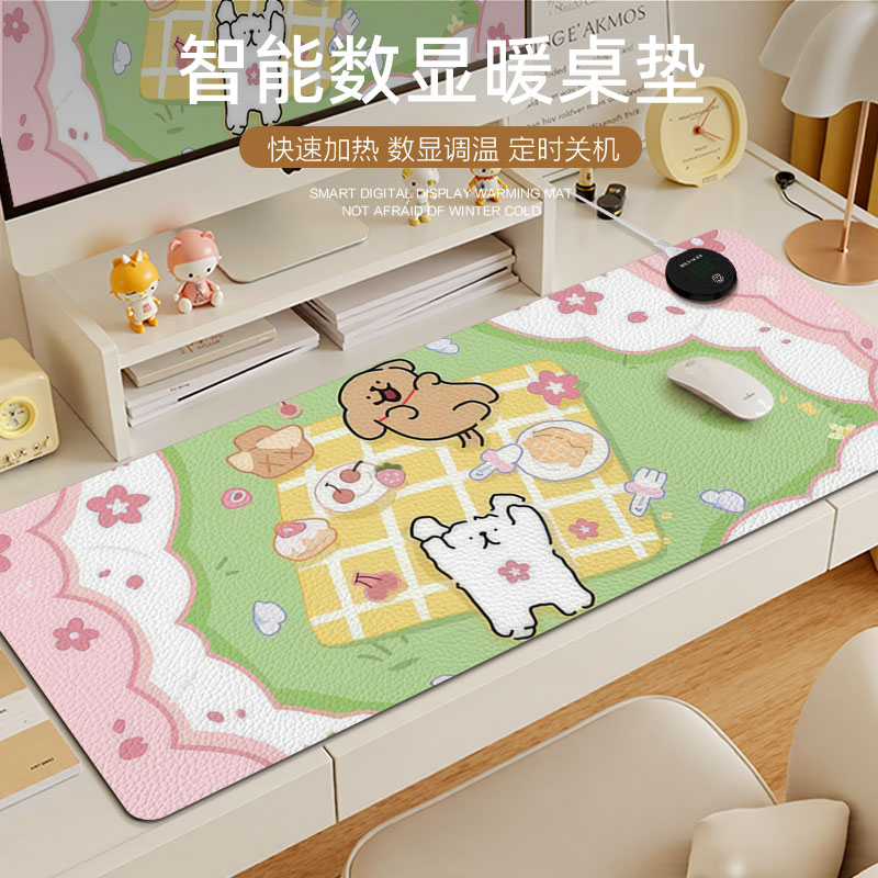 线条小狗快速加热鼠标垫发热桌垫