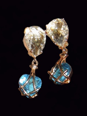 海洋之心 黄打屁原创设计锆石剔透超闪甜公主仙蓝质感925耳钉耳夹