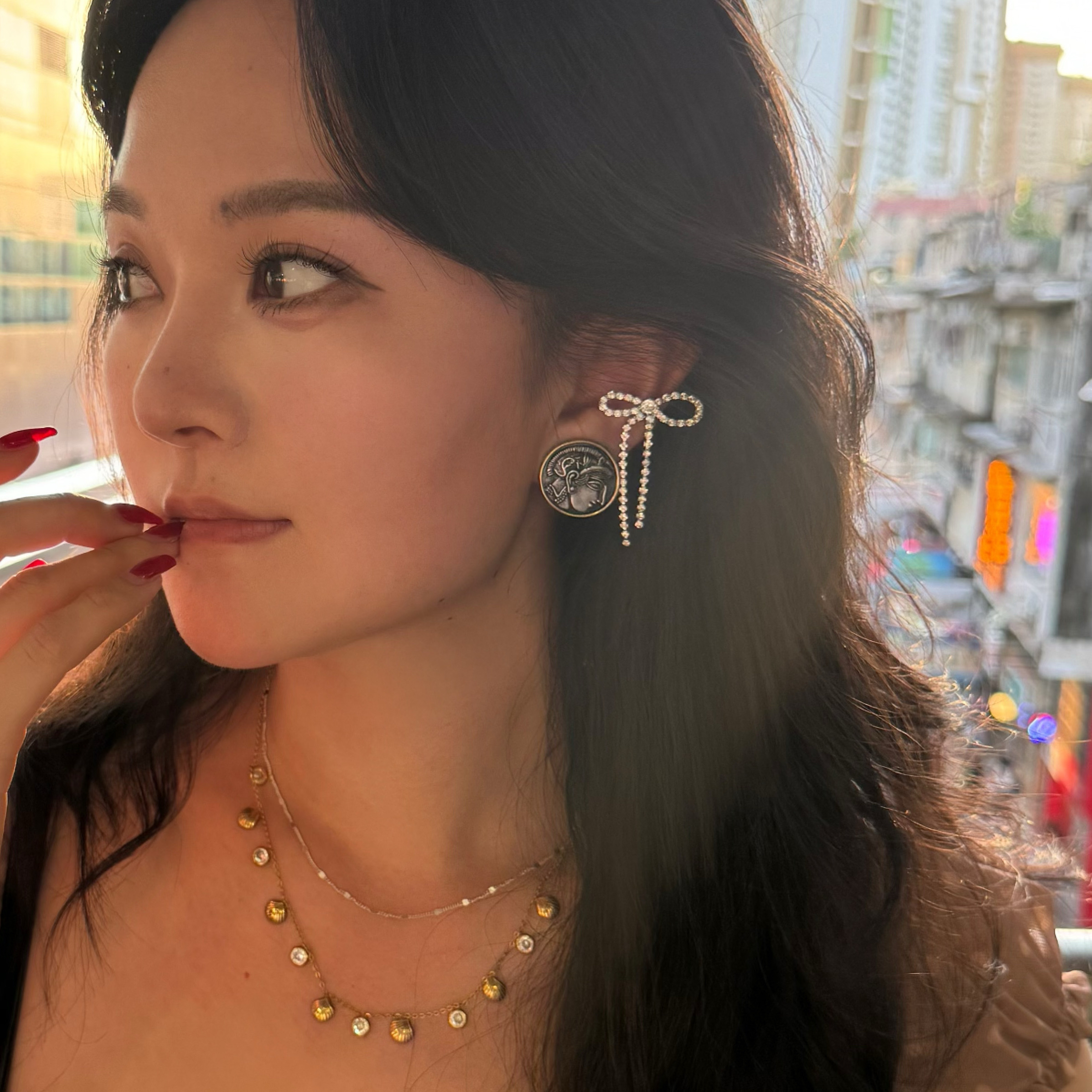 还有明天 黄打屁罗马古币复古浮雕质感百搭小众925耳钉无痛耳夹环