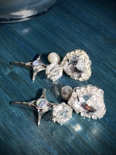 午夜之光 黄打屁原创设计超闪新款珍珠流光彩星甜酷港925耳钉耳夹