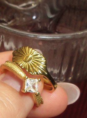 孤独花园 黄打屁复古设计感法质感ins百搭甜仙钛钢铜开口戒指尾戒