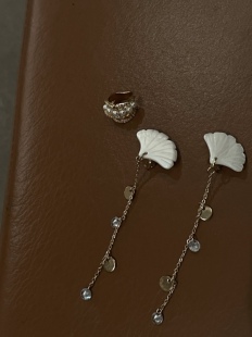 银杏叶诗人 黄打屁原创设计超闪钻仙甜小众瘦脸925耳钉耳夹耳骨组