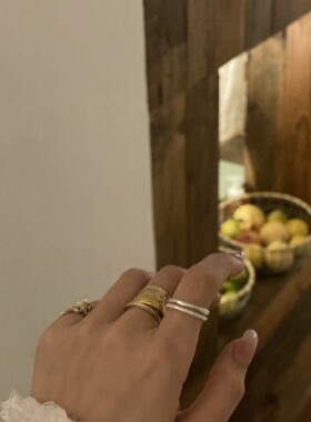 黄打屁情侣小众925银开口戒指