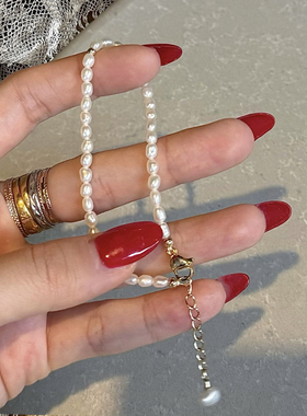 温润晶莹的珍珠手链 黄打屁天然珍珠小米粒小众法复古叠戴手串链