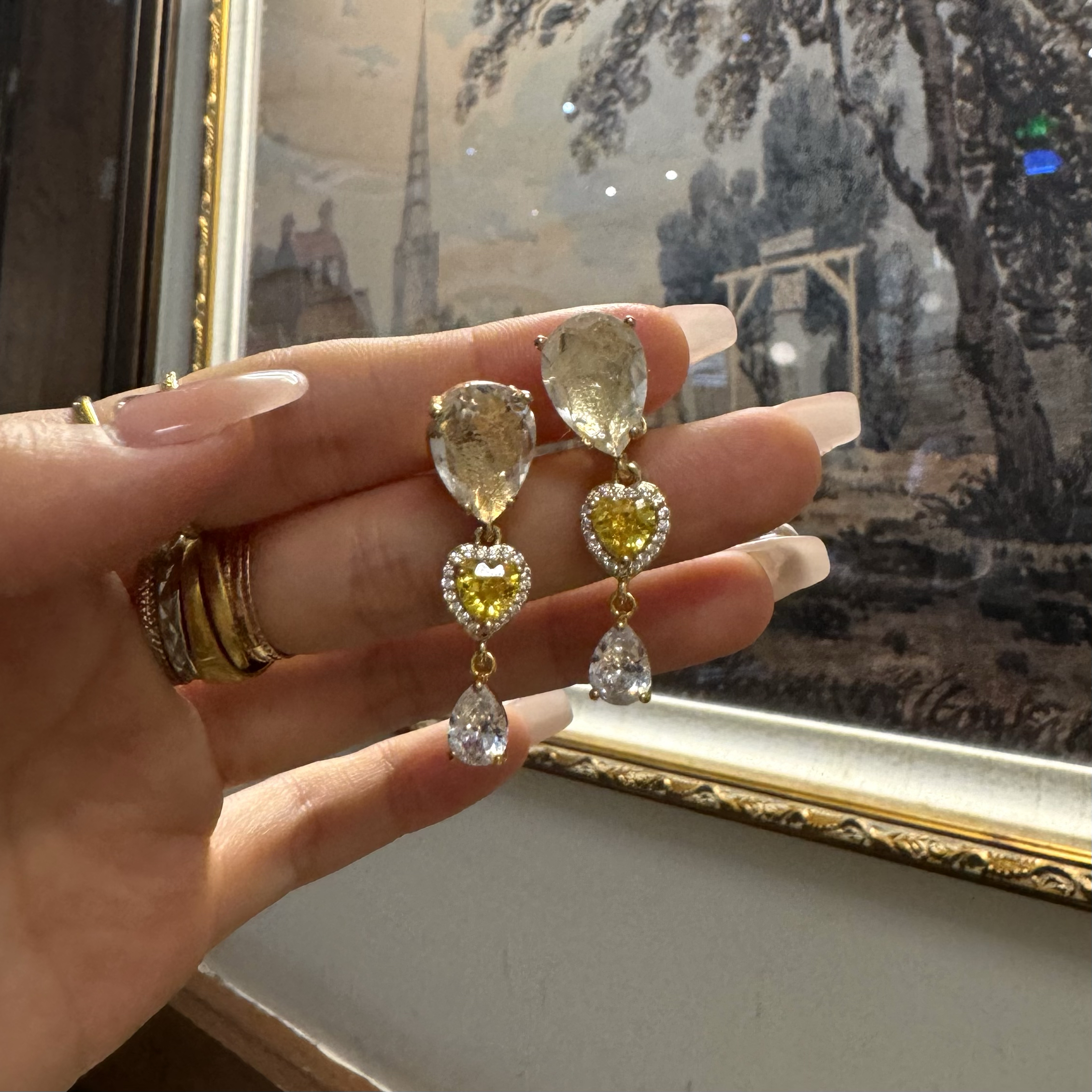 短歌 黄打屁原创设计复古超闪甜美时髦法港风气质925耳钉无痛耳夹