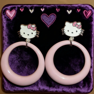 超可爱！黄打屁原创设计淡粉圈圈复古怪甜仙修饰脸925银耳钉耳夹