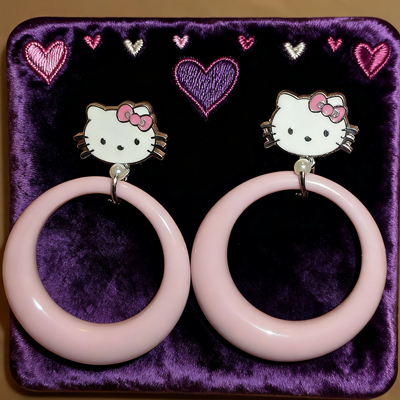 超可爱！黄打屁原创设计淡粉圈圈复古怪甜仙修饰脸925银耳钉耳夹