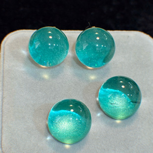 薄荷绿遐想 黄打屁小众波波球闪甜透百搭夸张秋冬利器925耳钉耳夹