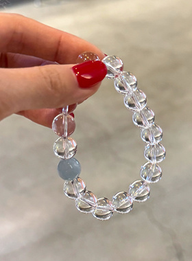 静影沉璧 黄打屁增信心思辨舒缓海蓝宝天然白水晶清新平衡静手串