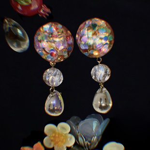 远花火 黄打屁原创设计烟花琉璃剔透闪小众甜氛围百搭925银耳钉夹