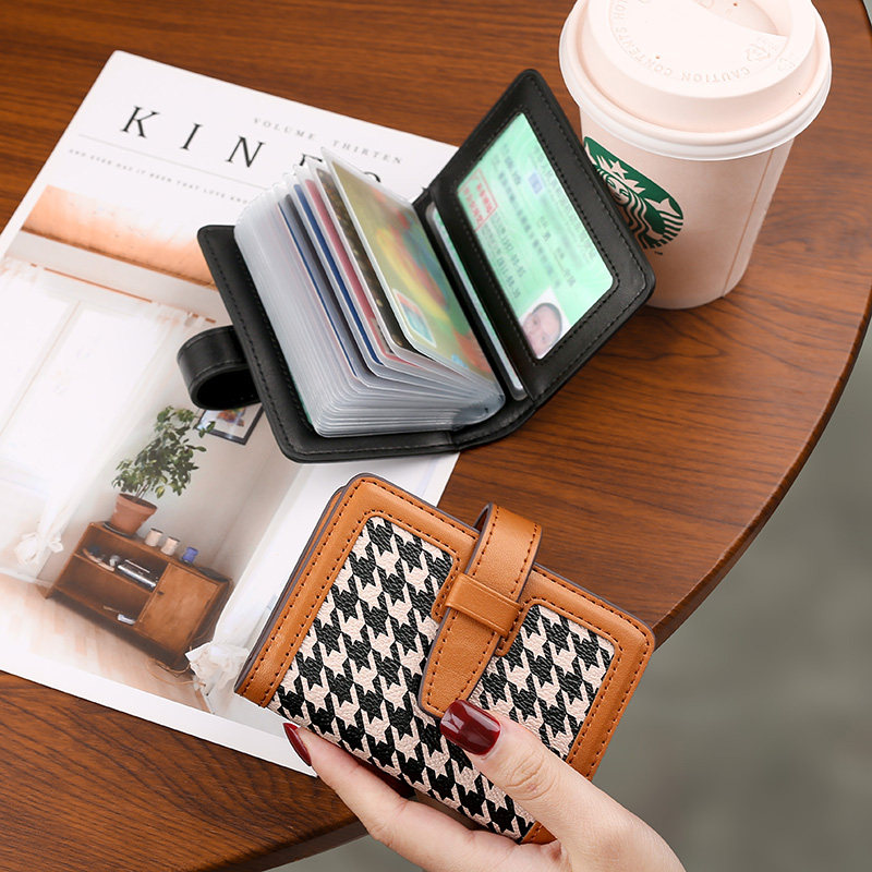 新款千鸟格卡包女零钱包女小巧超薄高档大容量防消磁信用卡夹套女