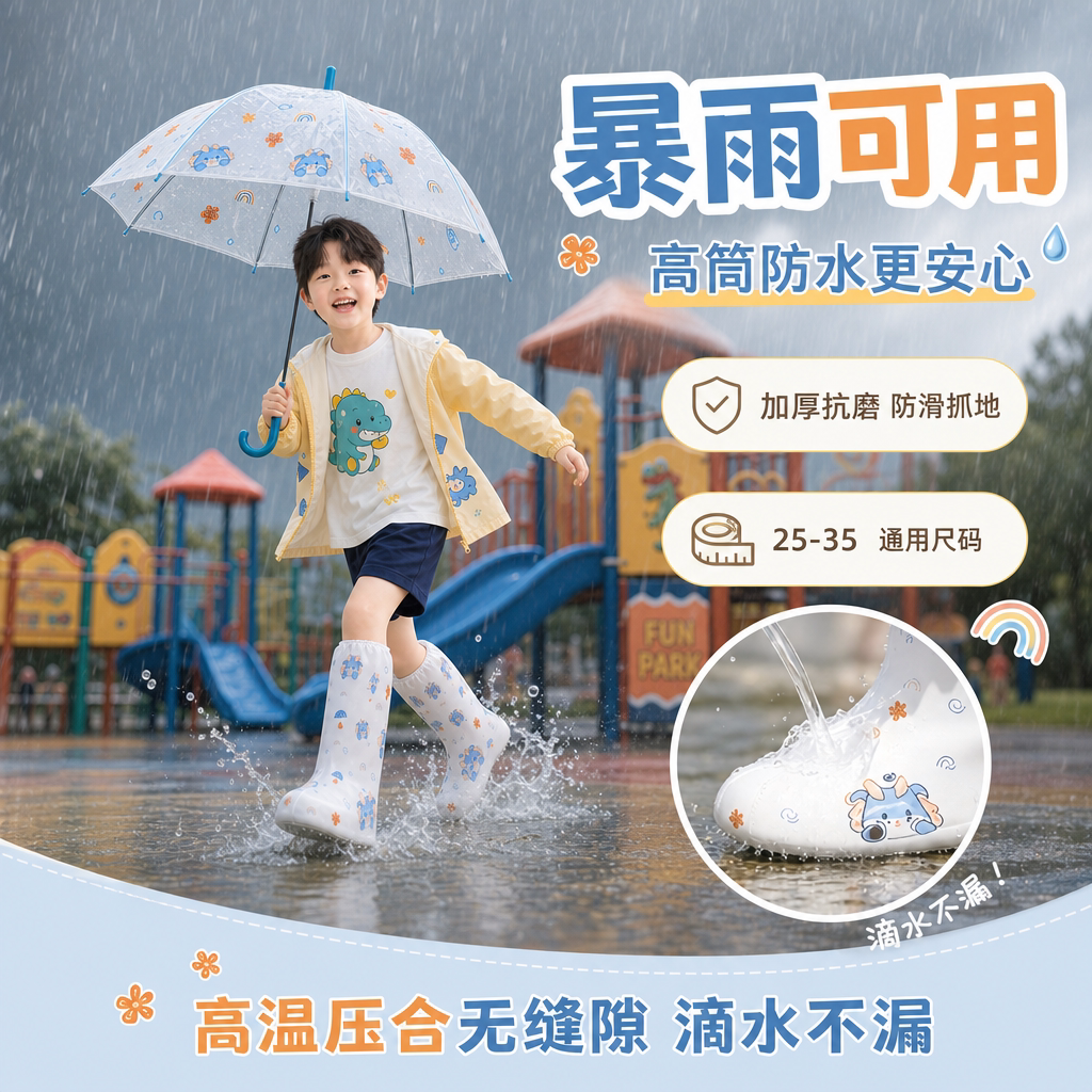 男童卡通一次性雨鞋套防水防滑图片