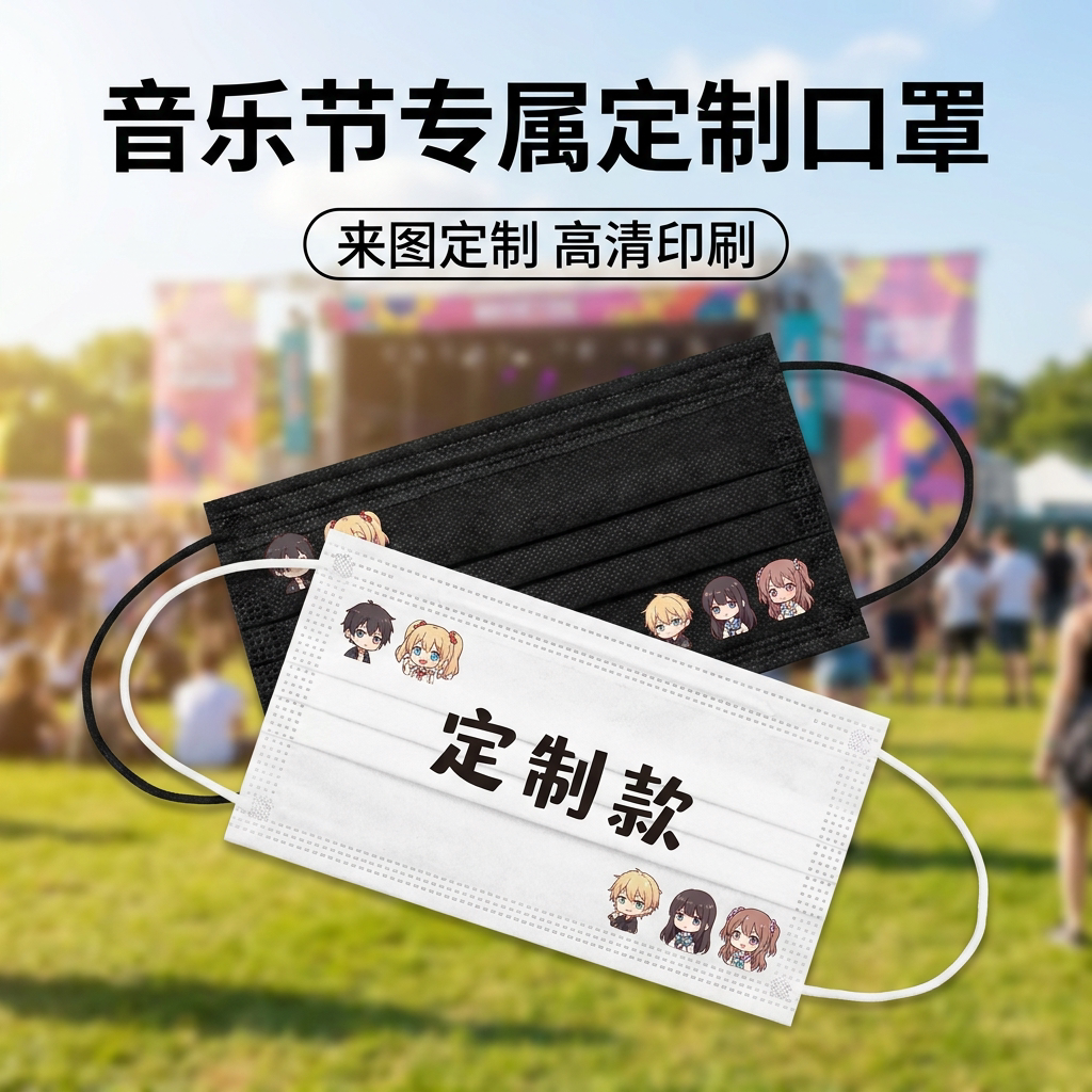 口罩定制印logo一次性图案音乐节专属设计夏季薄款透气独立包装