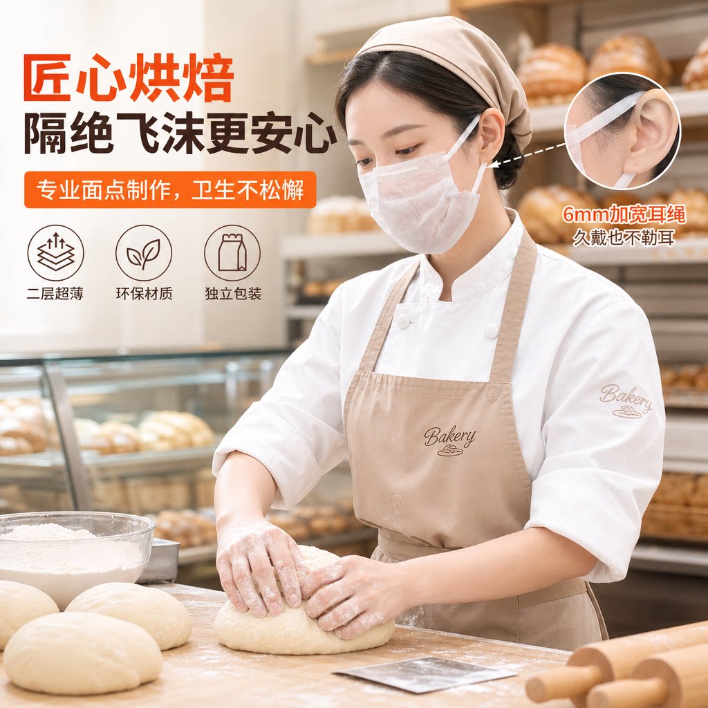 餐饮食品防飞沫一次性透气口罩图片