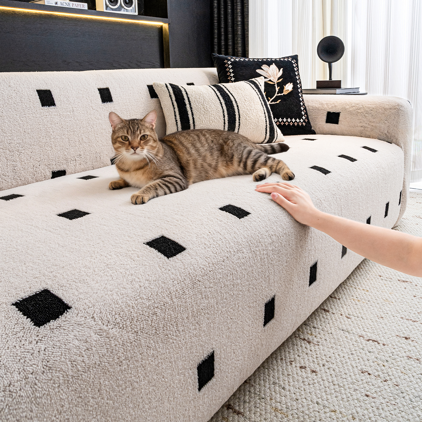 防寒保暖毛绒沙发套奶油风高级感